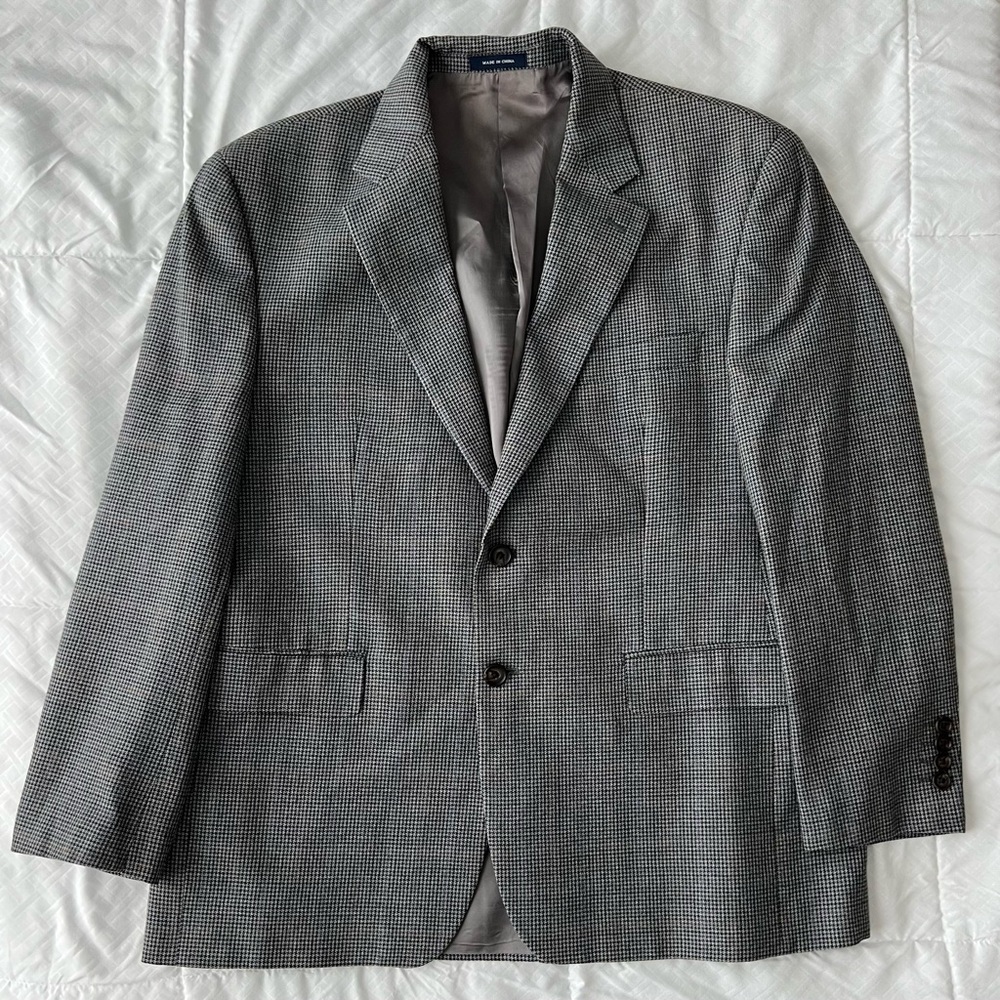 Ralph Ralph Lauren Silk Wool Houndstooth Blazer Sport Jacket 42S Gray Tweed